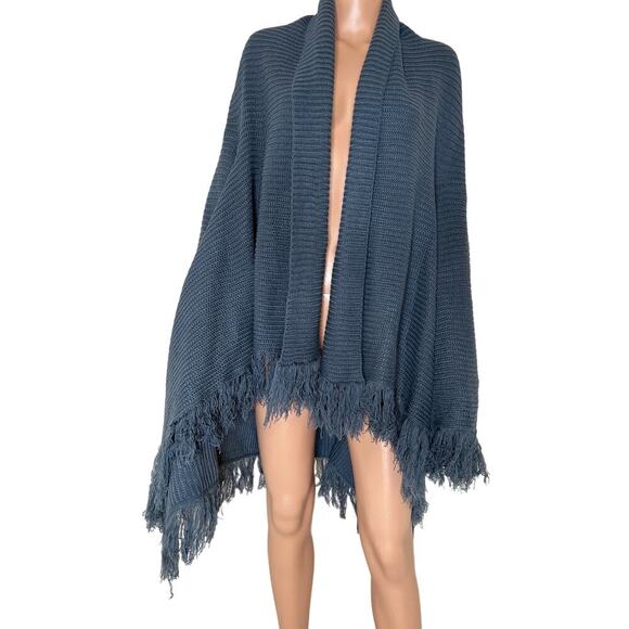 Umgee cardigan sweater tasseled sleeves & hem steel green open front SZ MD - Picture 3 of 9